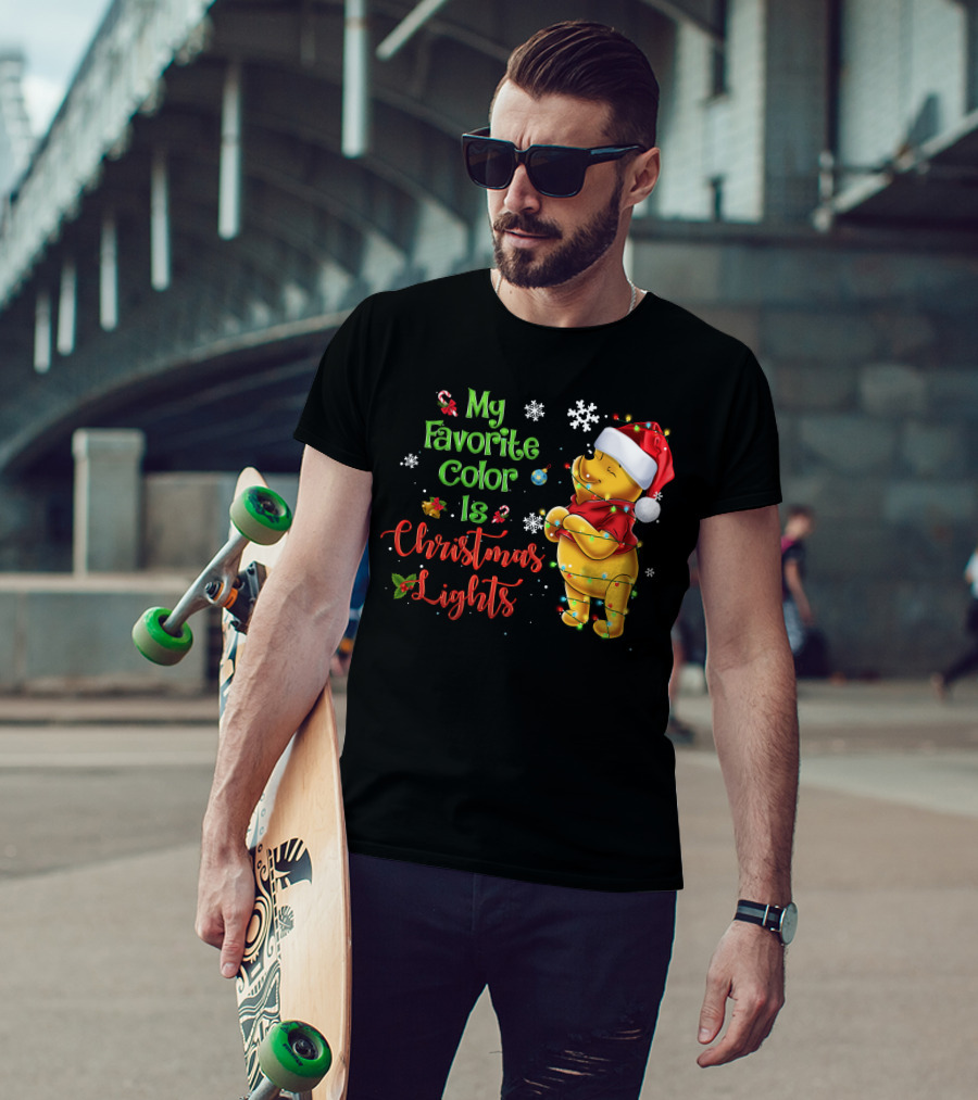My Favorite Color Is Christmas Lights Pooh Holiday Santa Hat T-Shirt