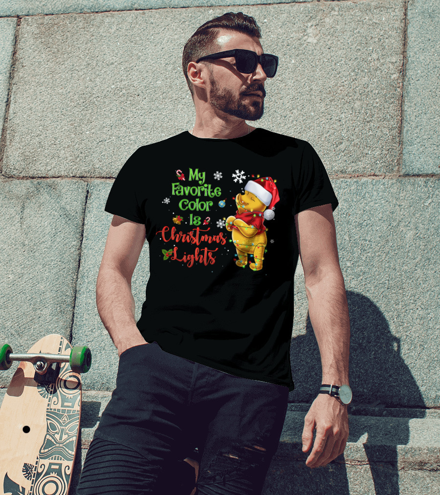 My Favorite Color Is Christmas Lights Pooh Holiday Santa Hat T-Shirt