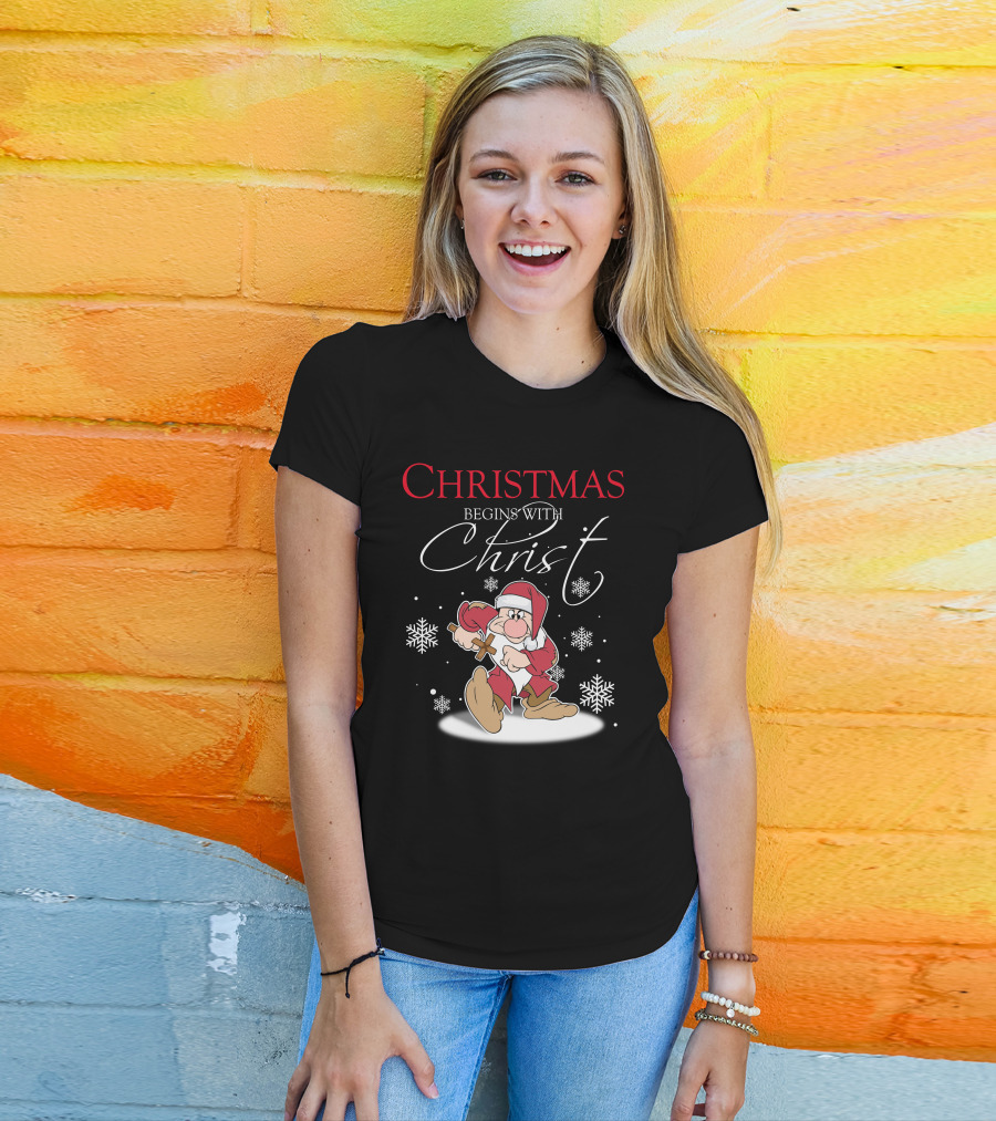 Christmas Begins With Christ Grumpy Santa Snowflakes T-Shirt