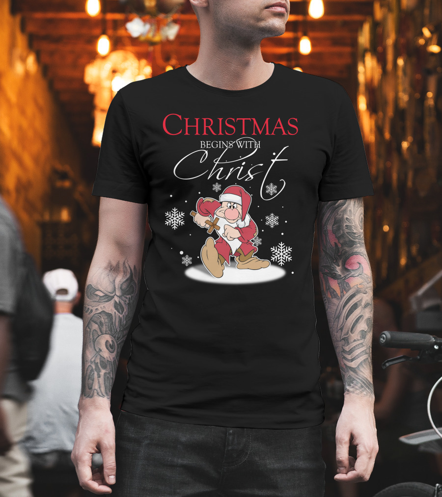 Christmas Begins With Christ Grumpy Santa Snowflakes T-Shirt