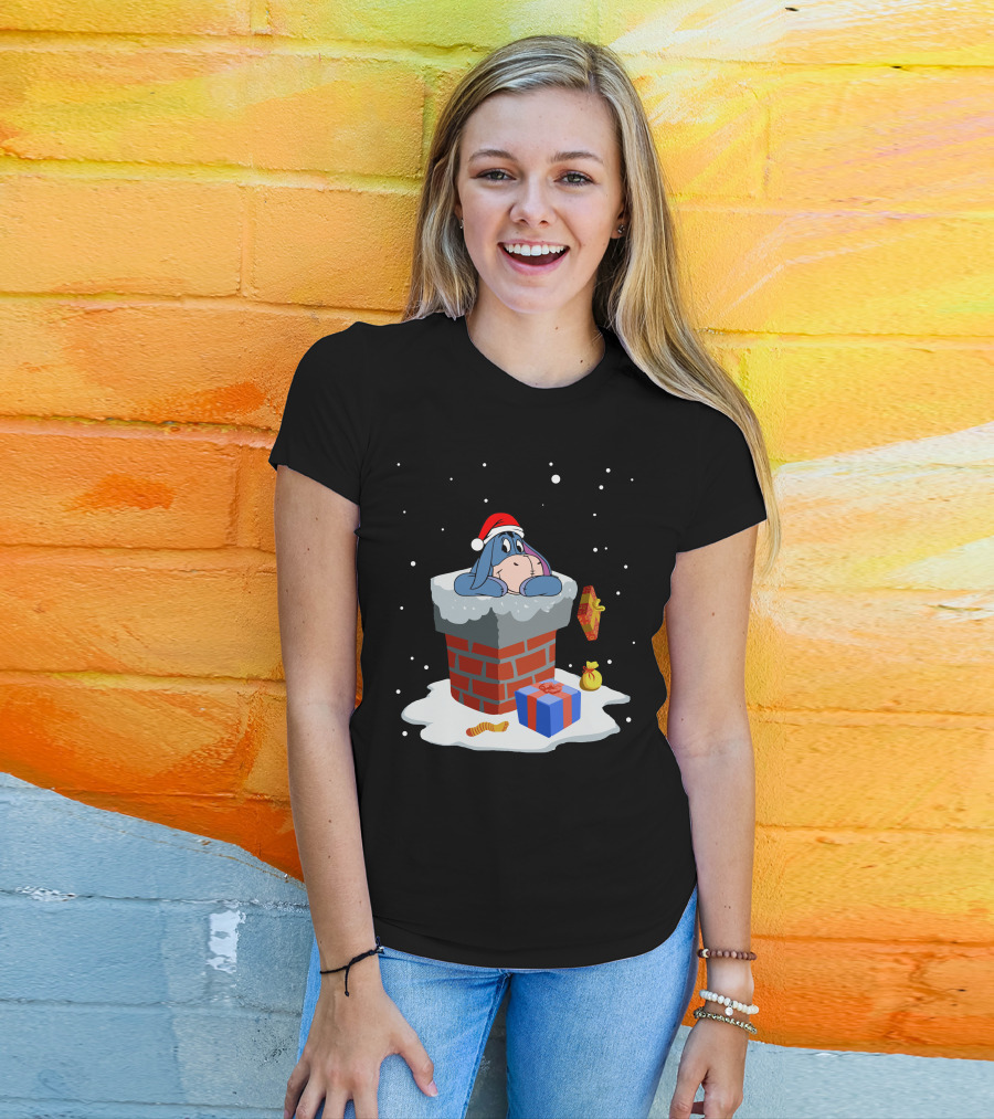 Eeyore Santa Chimney Christmas Gifts Snowflakes T-Shirt
