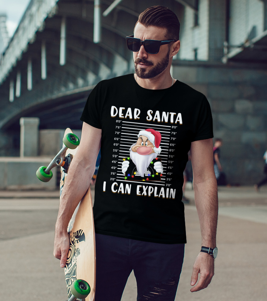Dear Santa I Can Explain Grumpy Mugshot Christmas Santa Hat T-Shirt