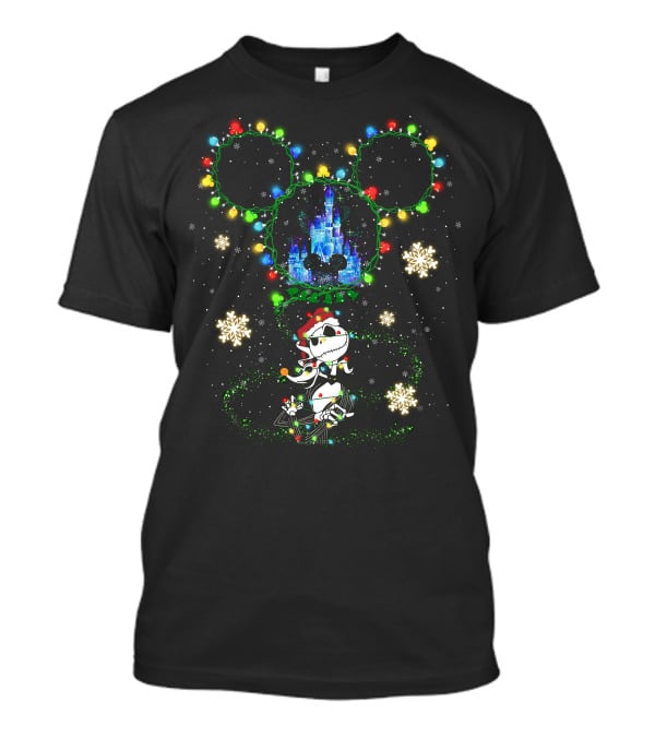 Mickey Mouse Ears Holiday Lights Jack Skellington Christmas Castle Snowflakes T-Shirt