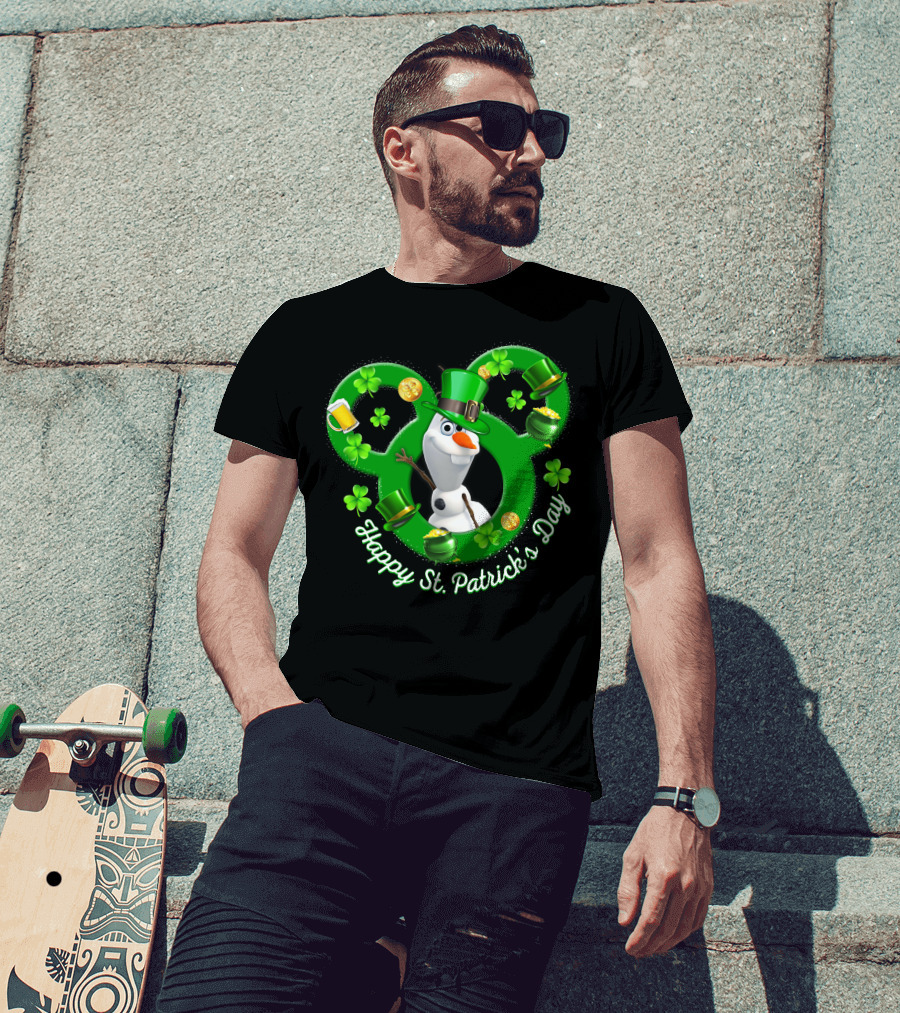 Olaf Happy St. Patrick's Day Mickey Mouse Shamrocks And Hats T-Shirt