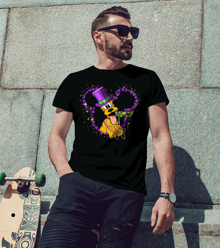 Pluto Mardi Gras Heart With Mask And Beads T-Shirt