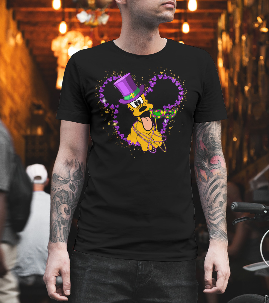 Pluto Mardi Gras Heart With Mask And Beads T-Shirt