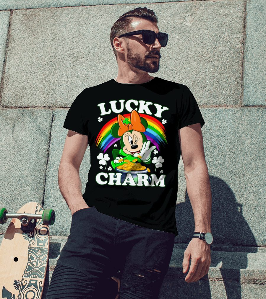 Minnie Lucky Charm Rainbow Pot Of Gold Shamrocks T-Shirt