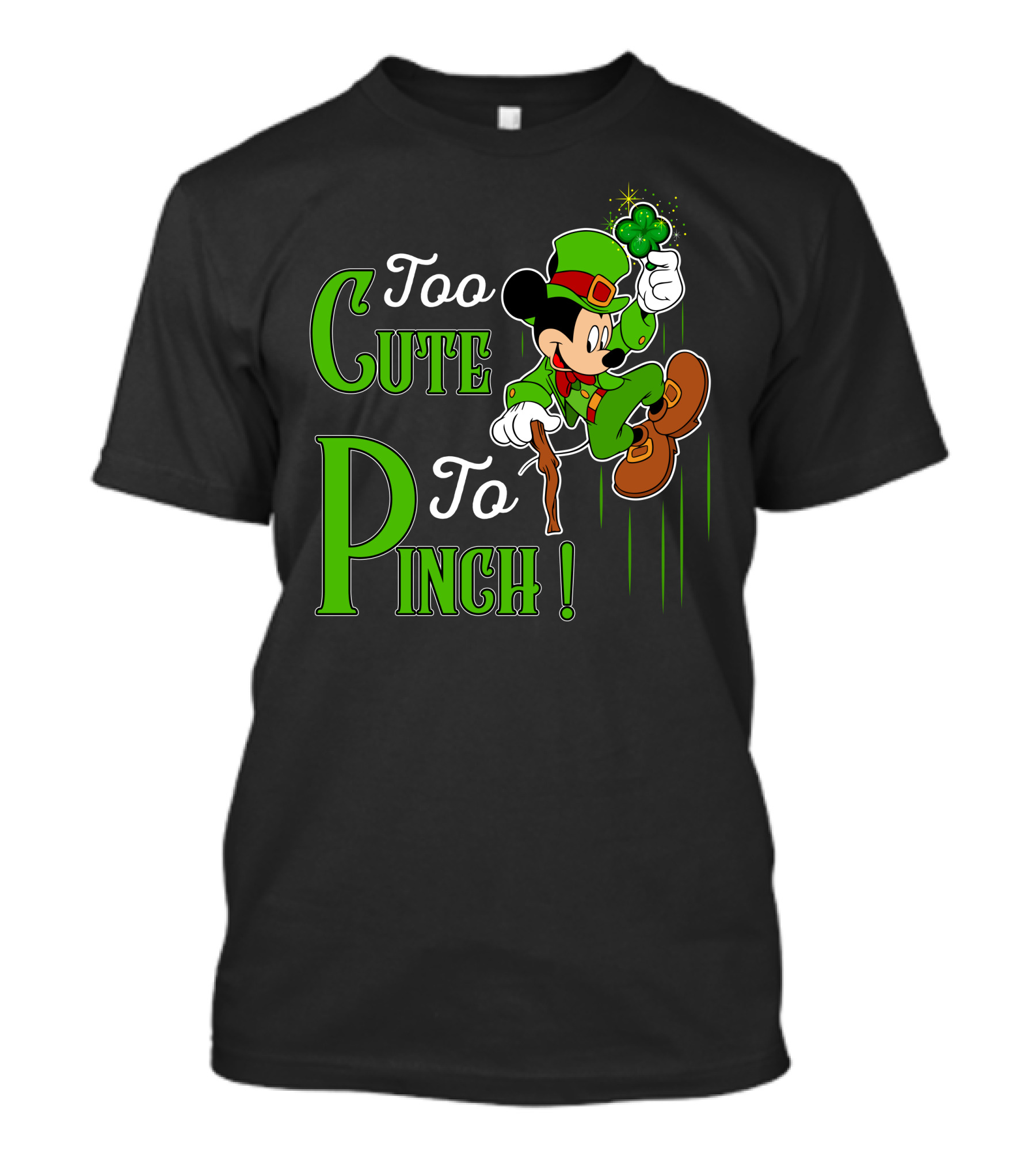 Too Cute To Pinch Leprechaun Character With Shamrock And Walking Stick T-Shirt