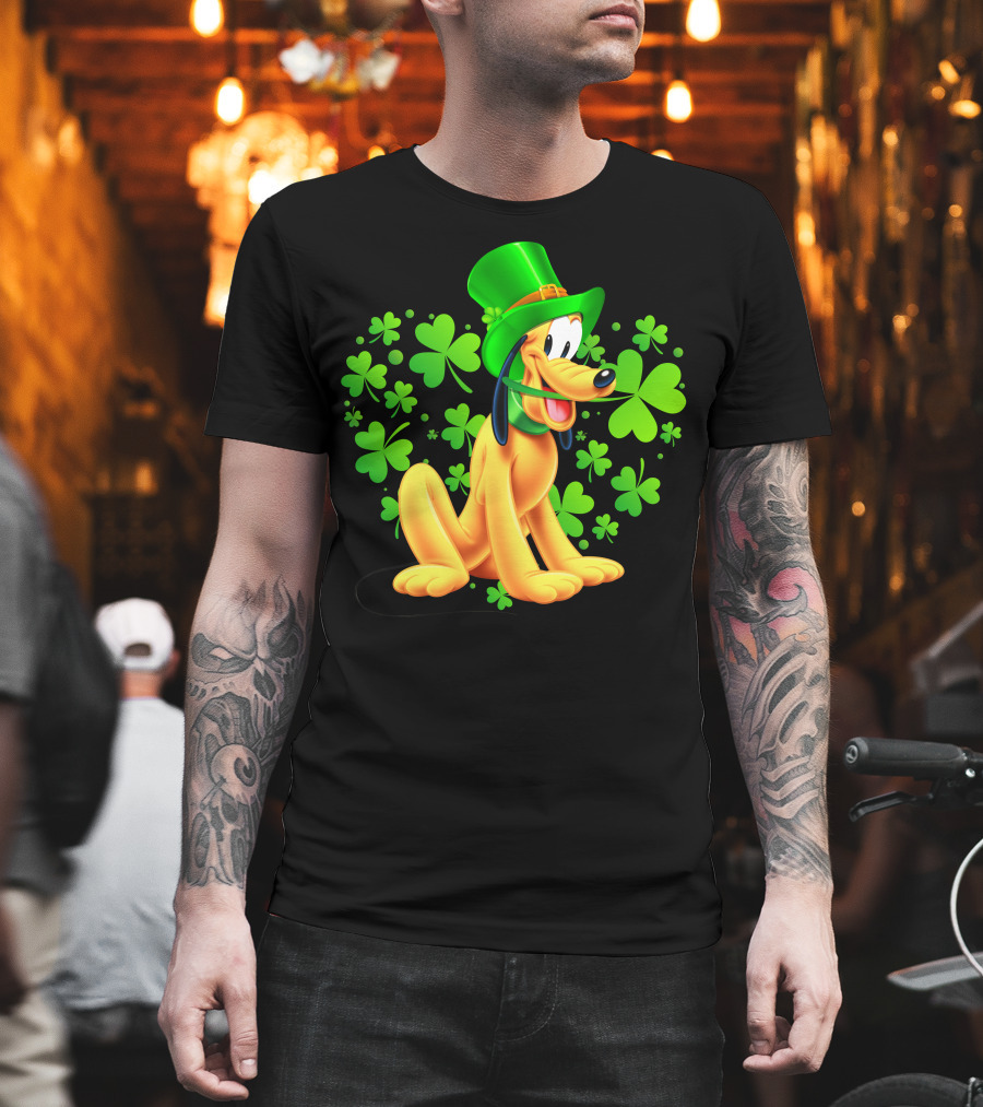 Pluto St. Patrick's Day Celebration With Green Shamrocks And Hat T-Shirt