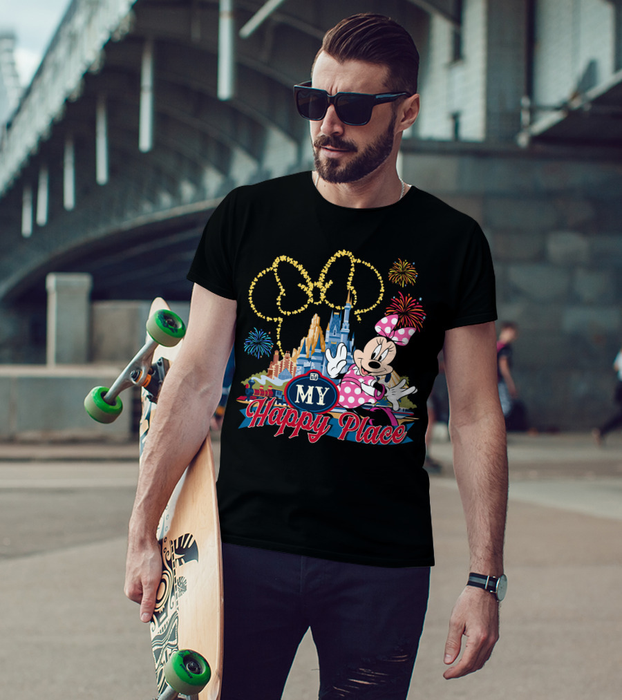 Minnie My Happy Place Fireworks Castle T-Shirt