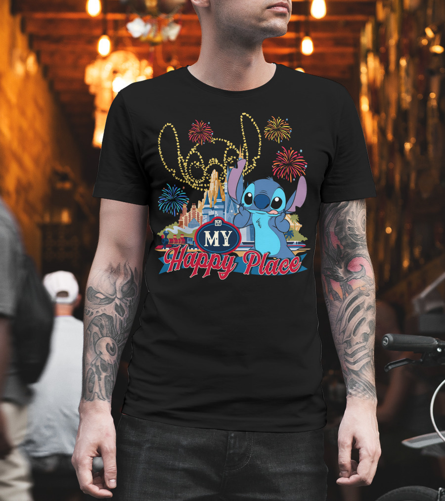 My Happy Place Stitch Fireworks Disney Castle T-Shirt