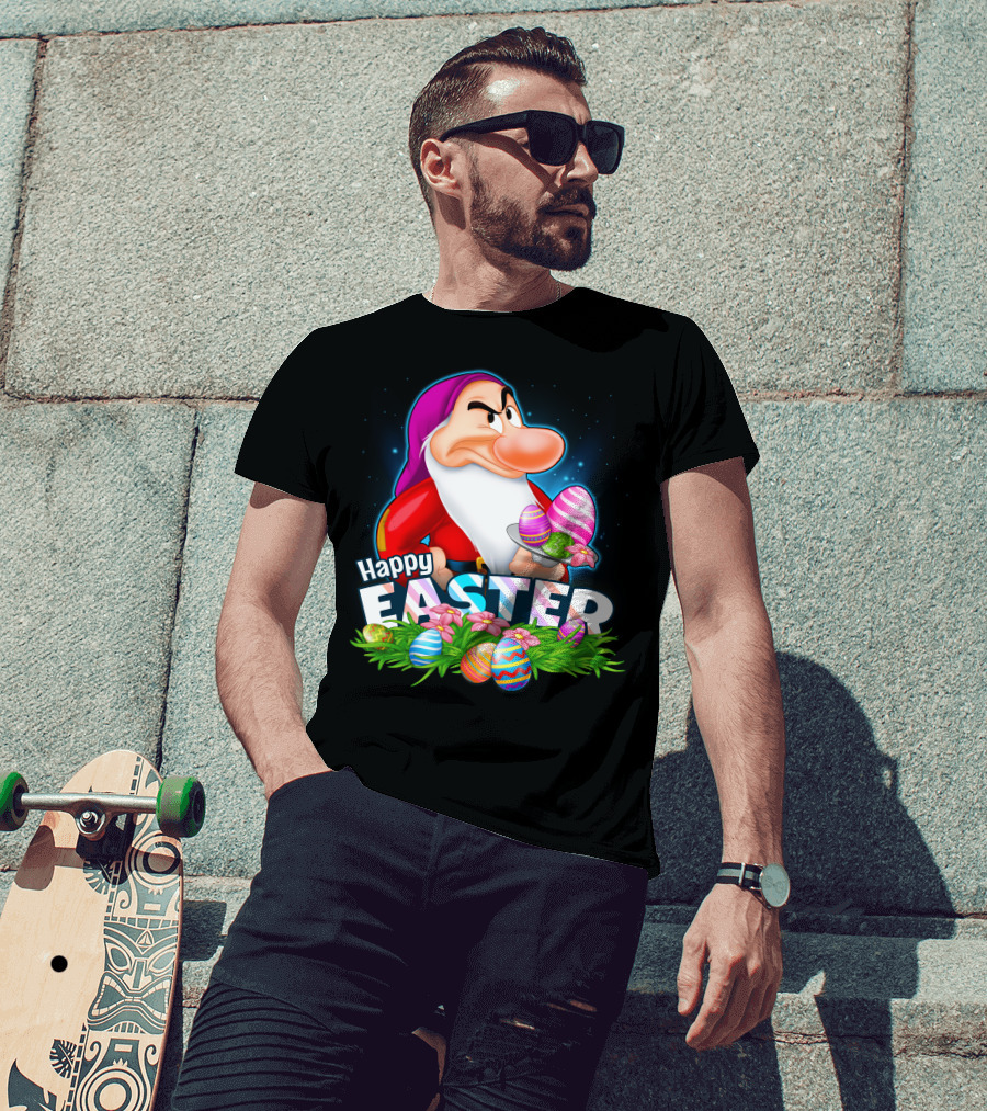 Grumpy Happy Easter With Colorful Eggs And Flowers T-Shirt