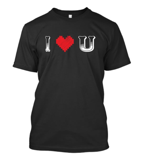 I Heart U Pixel Red Love Text T-Shirt