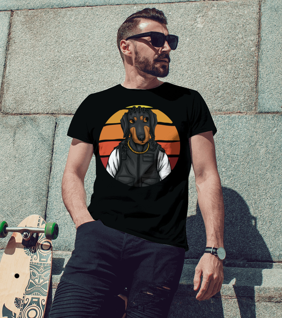 Police Dachshund Vest Braids Sunset T-Shirt