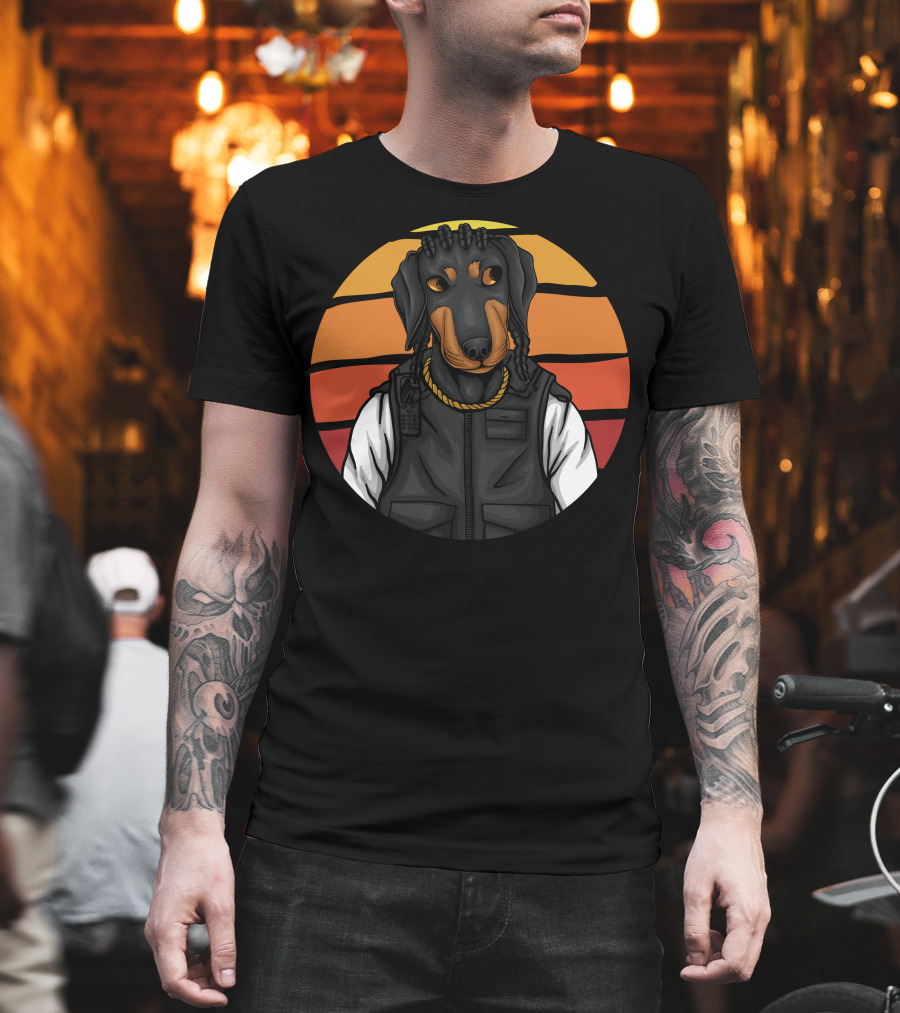 Police Dachshund Vest Braids Sunset T-Shirt