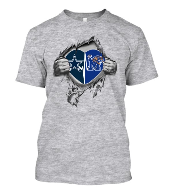 Cowboys Memphis Tigers Heart Logo Love Forever T-Shirt