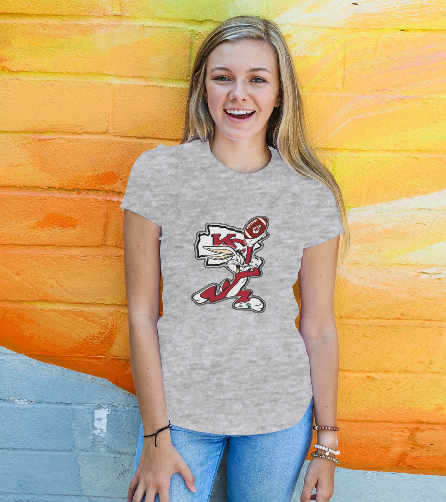 Kansas City Chiefs Bunny Holding Football With Kc T-Shirt
