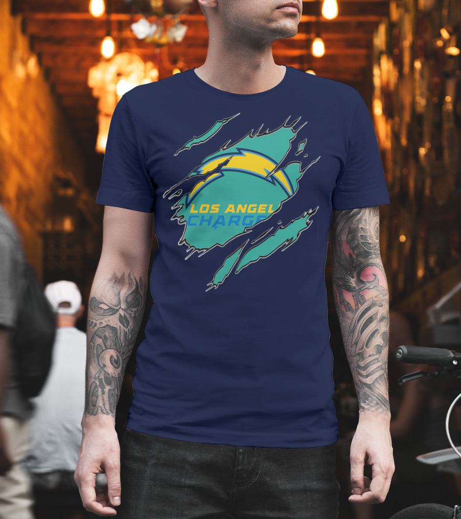 Los Angeles Chargers Logo With Bolt Design And Ripped Claw Marks T-Shirt