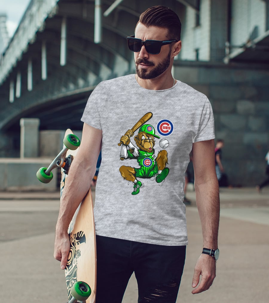 Chicago Cubs Mascot Swinging Baseball Action T-Shirt