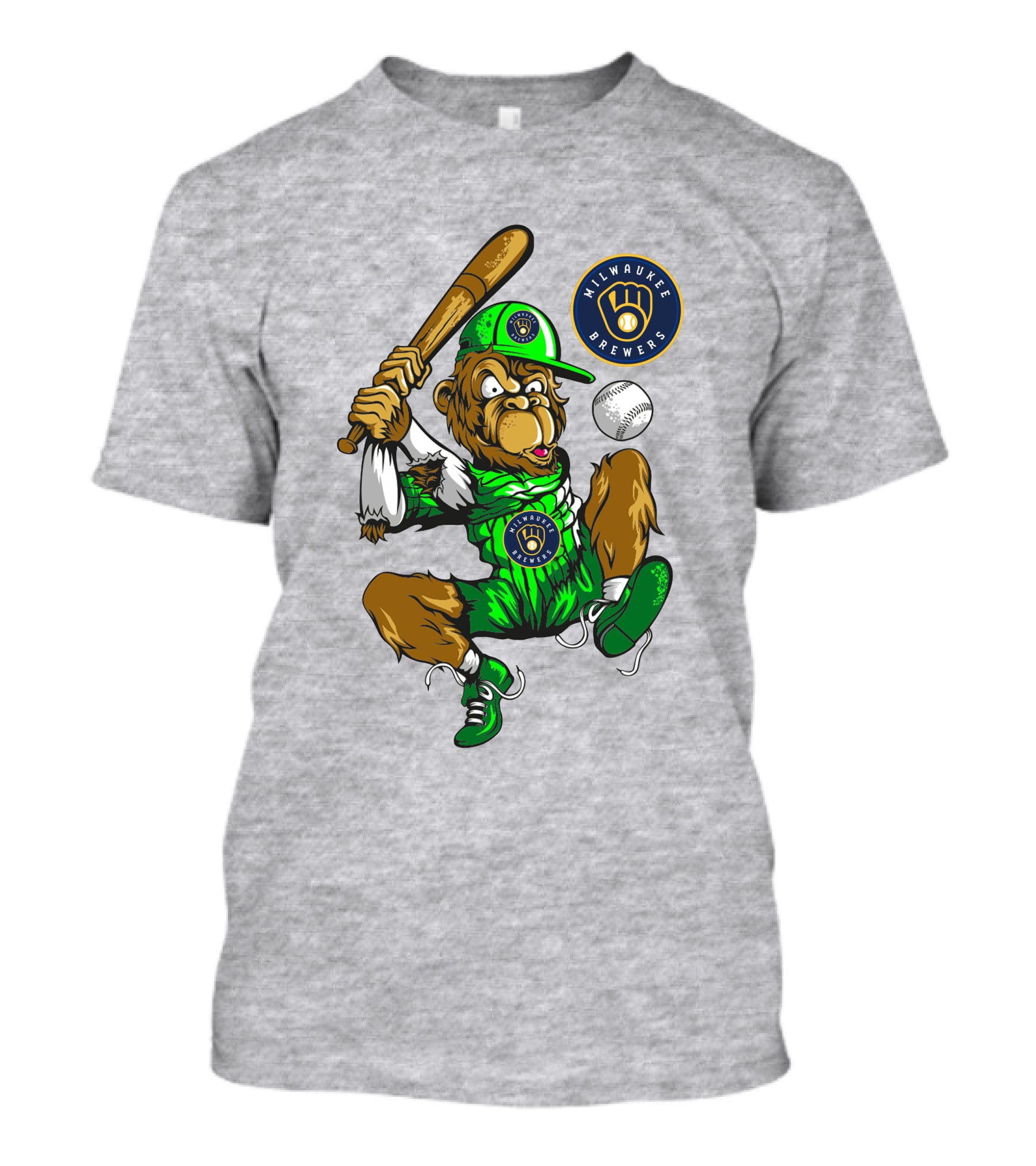 Milwaukee Brewers Baseball Mascot Swinging Bat In Green Uniform T-Shirt
