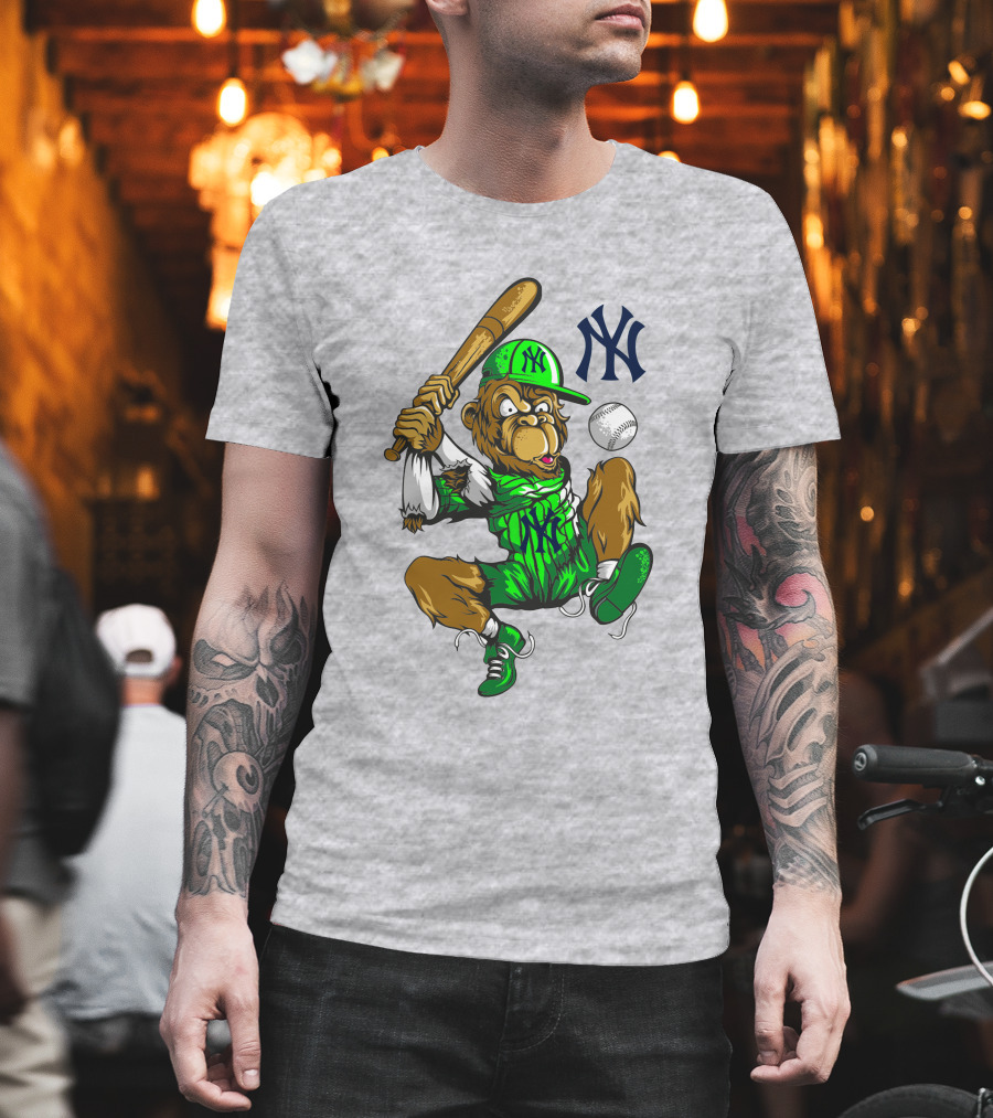 New York Yankees Home Run Monkey Swing With Logo And Baseball T-Shirt
