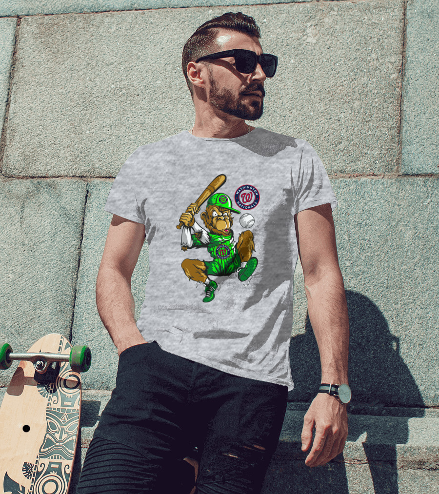Washington Nationals Home Run Baseball Logo Monkey In Green Uniform T-Shirt