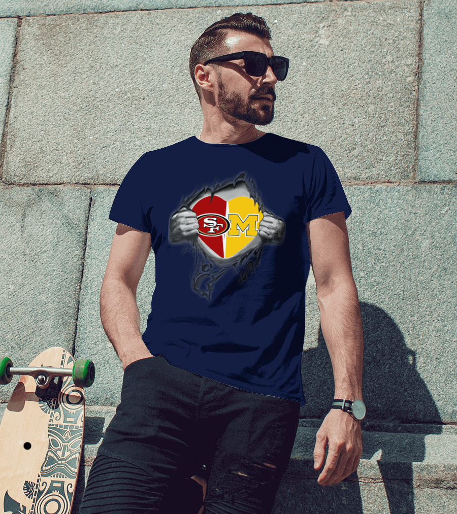 San Francisco 49ers Michigan Wolverines Heart Loyalty Fusion T-Shirt