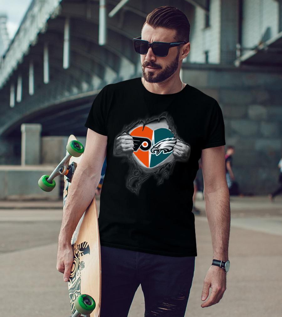 Philadelphia Eagles Flyers Heart Emblem Fan Allegiance T-Shirt