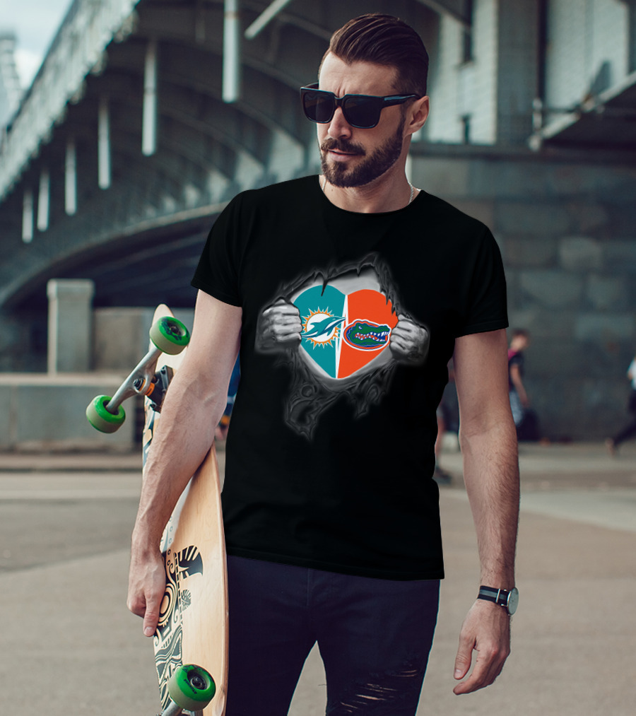 Dolphins Gators Heart Revealing T-Shirt