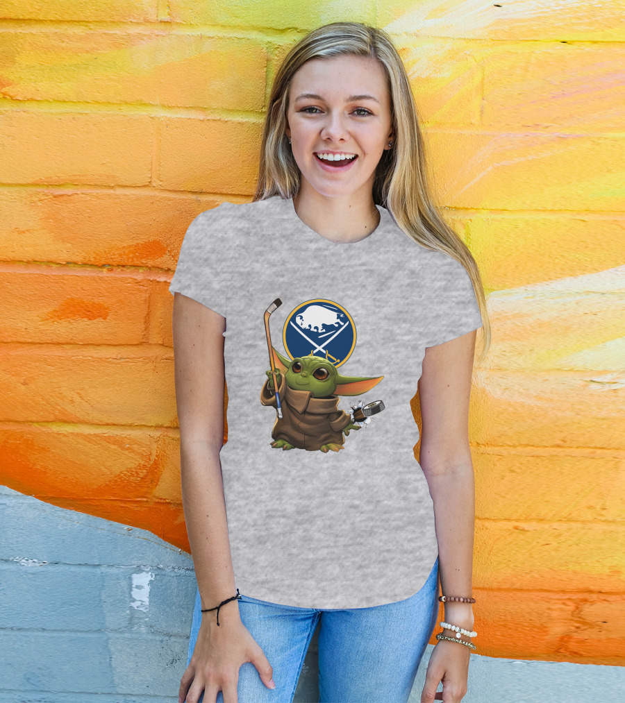 Buffalo Sabres Baby Yoda Hockey Stick And Puck T-Shirt