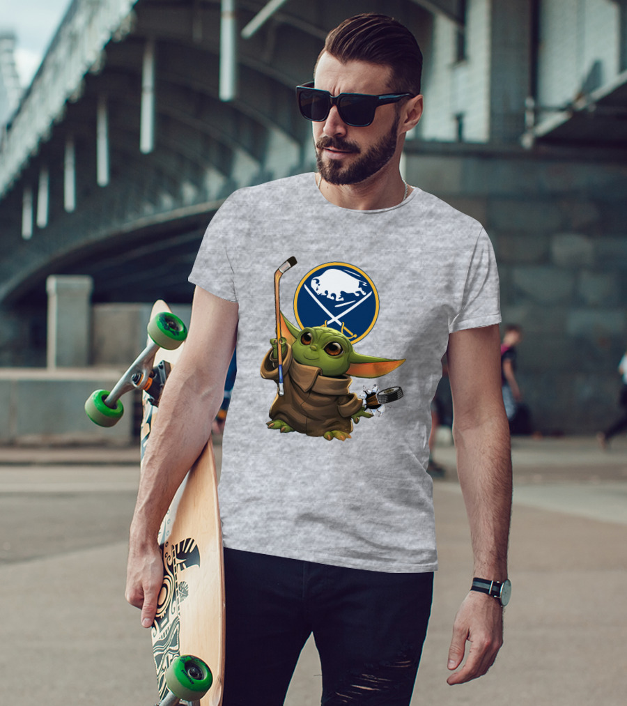Buffalo Sabres Baby Yoda Hockey Stick And Puck T-Shirt