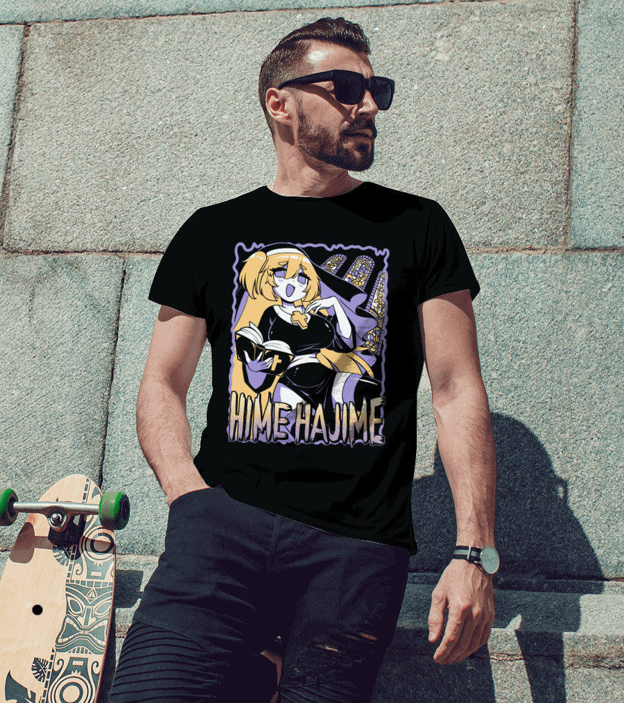 Hime Hajime Vtuber Halloween Nun Cross Book Stained Glass T-Shirt