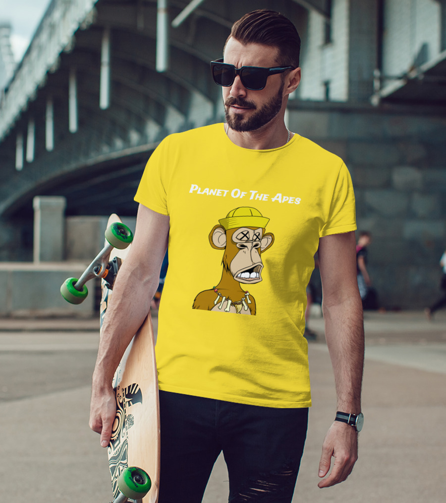 Planet Of The Apes NFT Style Yellow Hat Cross-Eyed Ape T-Shirt