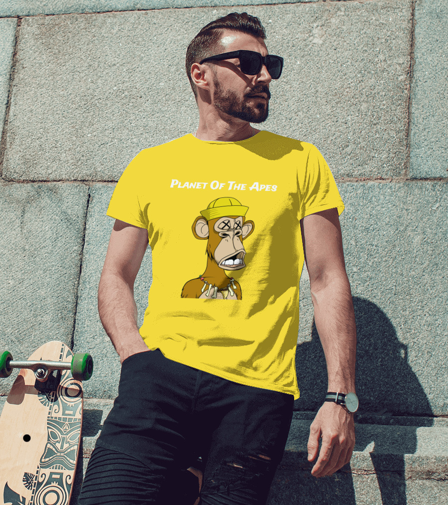 Planet Of The Apes NFT Style Yellow Hat Cross-Eyed Ape T-Shirt