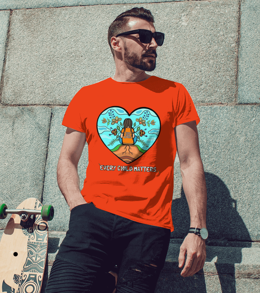 Every Child Matters Heart Design With Orange Background T-Shirt