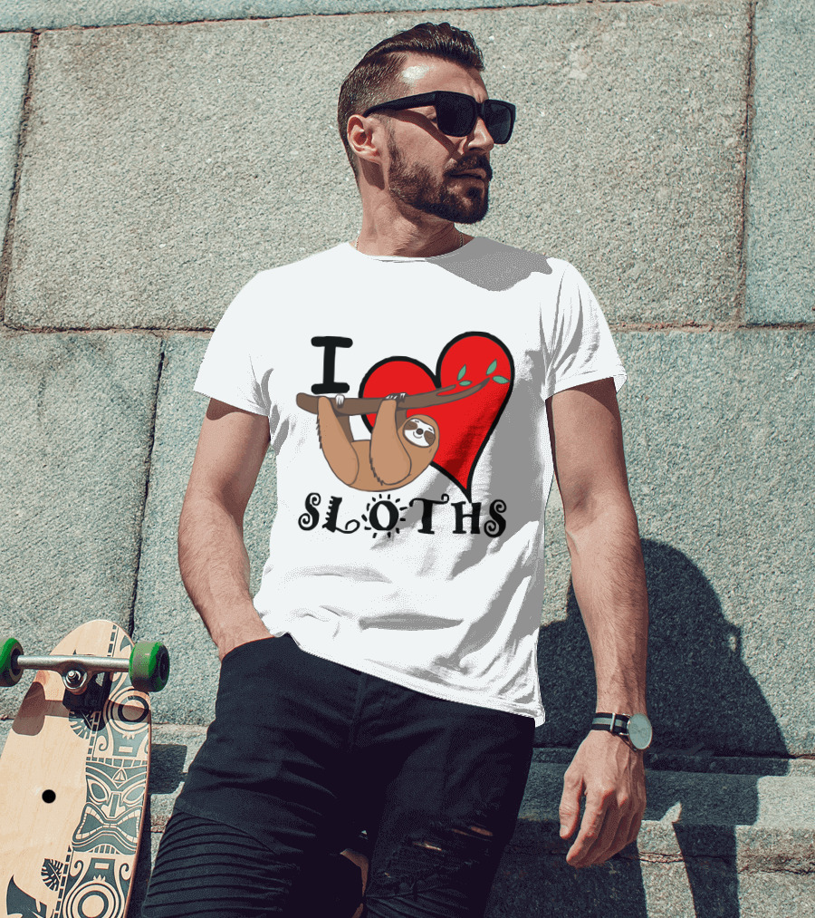 I Love Sloths Heart Hanging Sloth T-Shirt