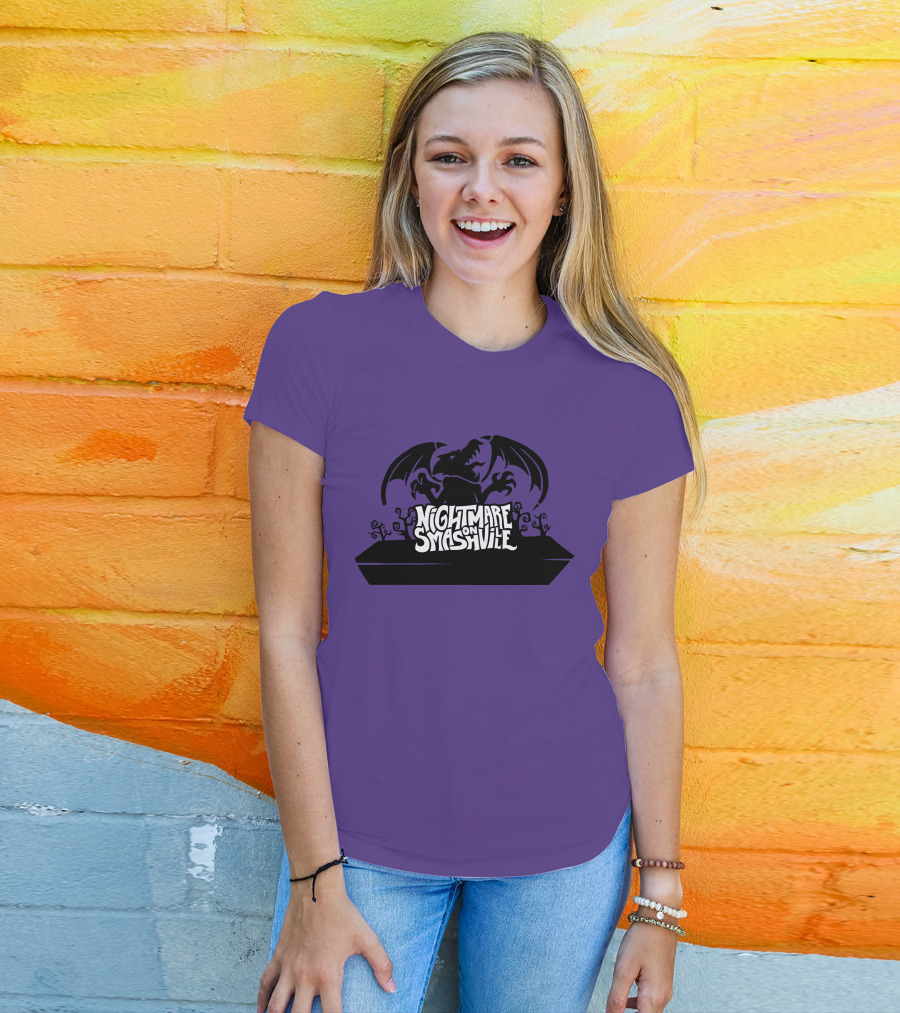 Nightmare On Smashville Purple Design Featuring Dragon And Tiny Syd Halloween T-Shirt
