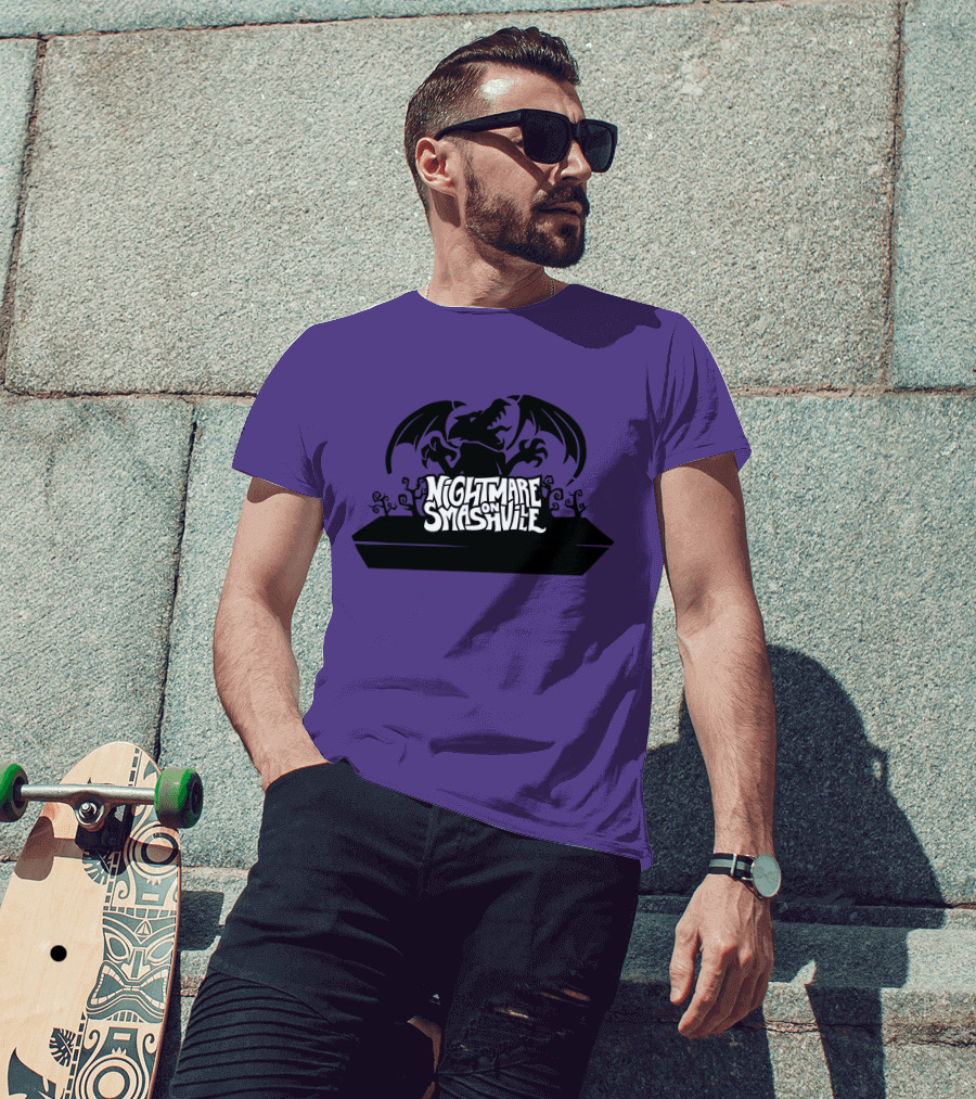 Nightmare On Smashville Purple Design Featuring Dragon And Tiny Syd Halloween T-Shirt