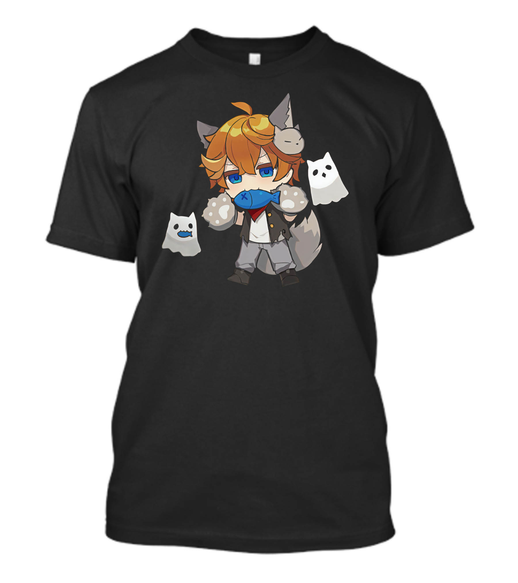 Ae Entropy Happy Halloween Genshin Impact Childe Fox Ears Ghosts Fish T-Shirt