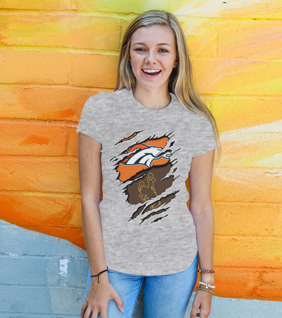 Broncos Wyoming Dual Team Spirit Cowboys And Broncos T-Shirt