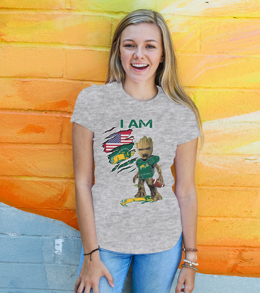 I AM American Flag Bison Football Character T-Shirt