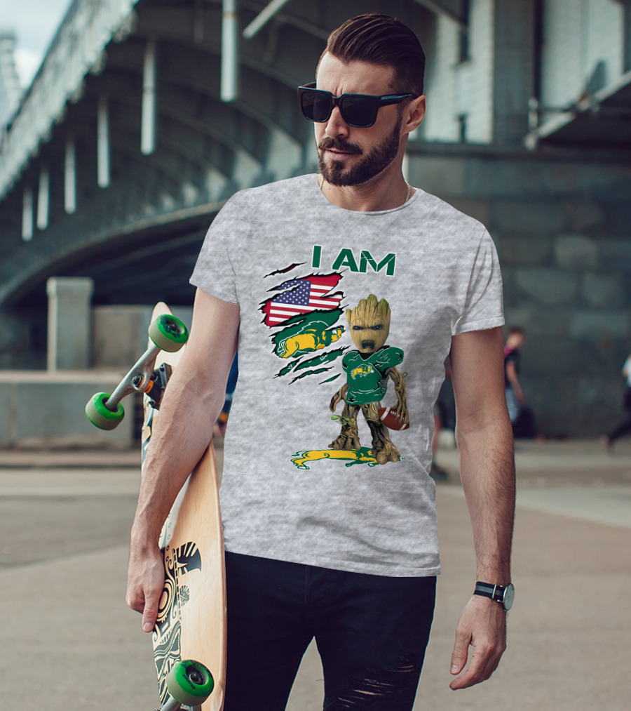 I AM American Flag Bison Football Character T-Shirt