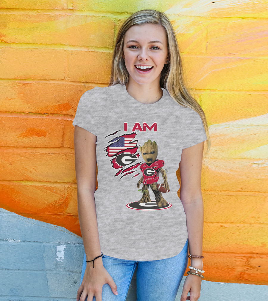 I AM Go Dawgs Football Groot American Flag T-Shirt