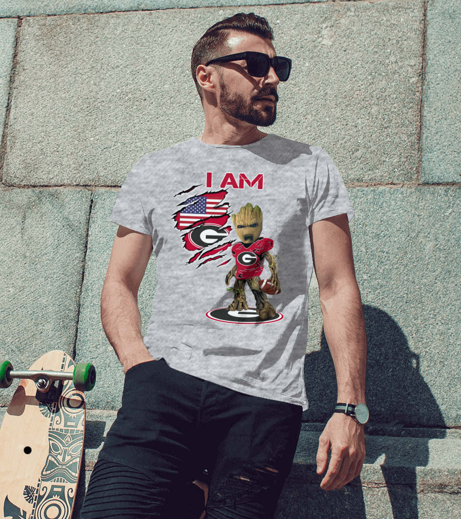 I AM Go Dawgs Football Groot American Flag T-Shirt