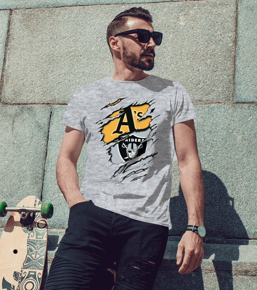 A's Raiders Ripped Crossover Sports T-Shirt