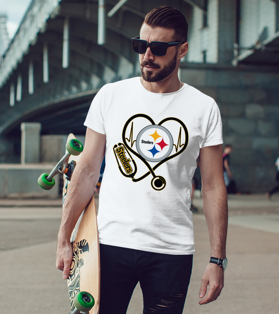 Nurse Heartbeat Pittsburgh Steelers Stethoscope T-Shirt
