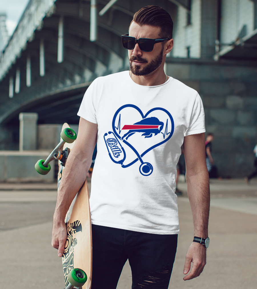 Buffalo Bills Heartbeat Stethoscope Nurse Love T-Shirt