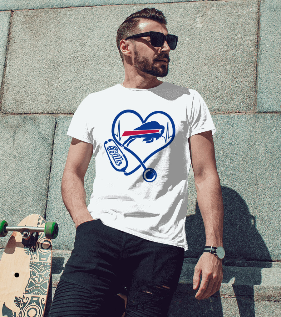 Buffalo Bills Heartbeat Stethoscope Nurse Love T-Shirt