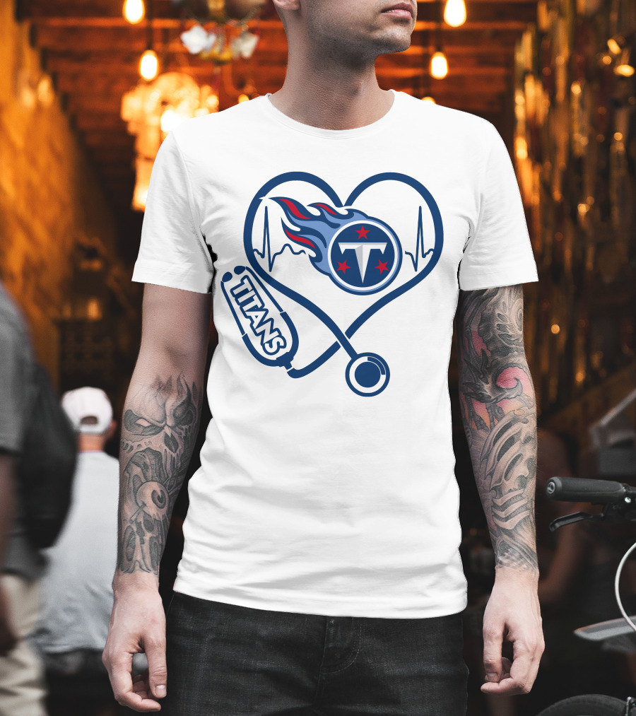 Nurse Heartbeat Tennessee Titans Stethoscope T-Shirt