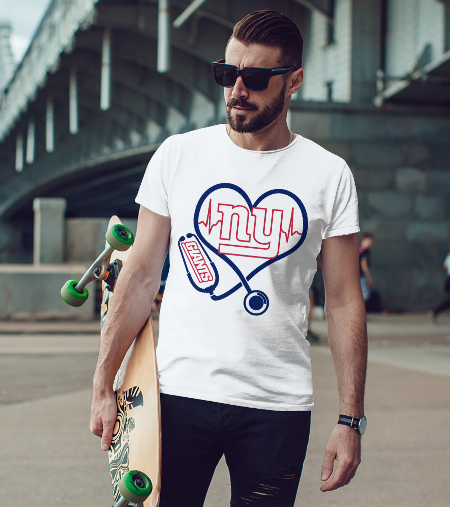 Nurse Heartbeat NY Giants Stethoscope T-Shirt